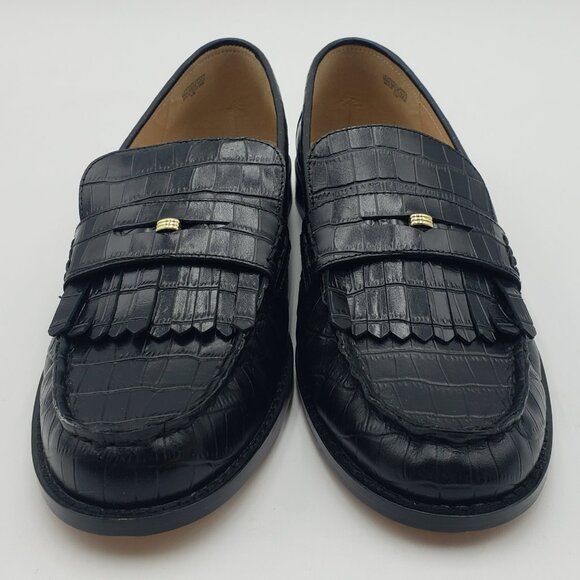 Ann Taylor Weekend Collection Black Horsebit Croco Embossed Loafers - Picture 3 of 9